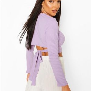 Purple Ribbed Tie Back Top